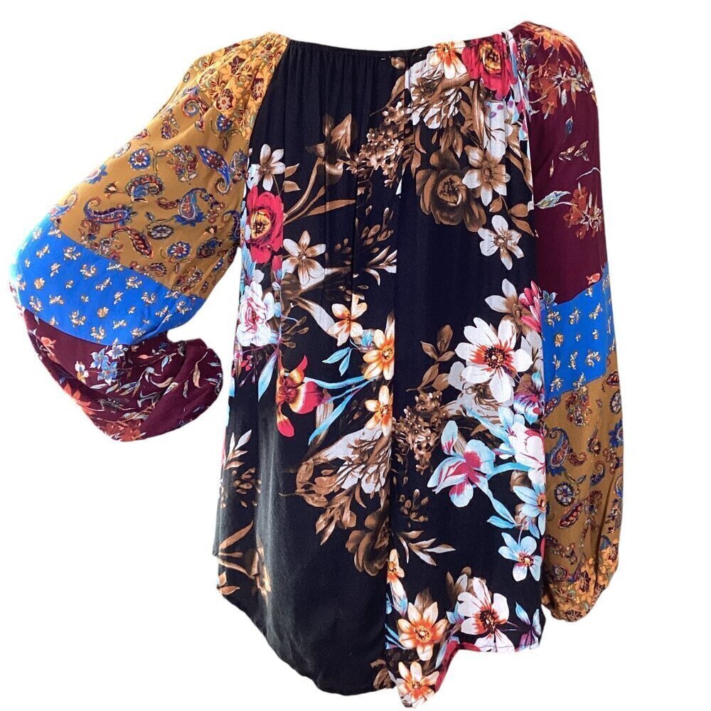 Oddy Mixed Pattern Colorful Boho Peasant Tunic To… - image 5